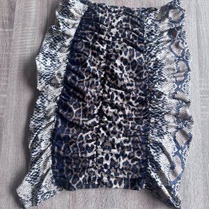 Superdown Revolve Skirt Snakeskin Leopard Pattern Ruched w/Zipper Size Medium